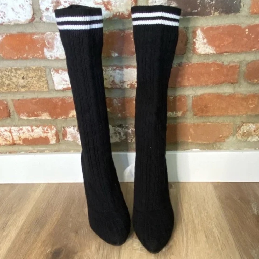 Sock boots transparent block heel pull on knit boots - Picture 2 of 6